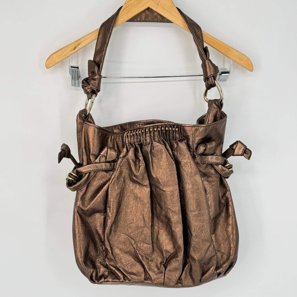 Elliott Lucca Leather Metallic Bronze Slouchy Shoulder Purse Y2K Maximalism